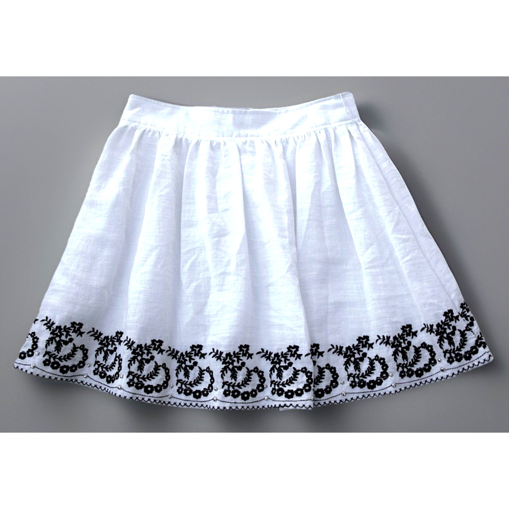 Women's Circle Skirt White Layered Black Embroidery & Stud Detailing M